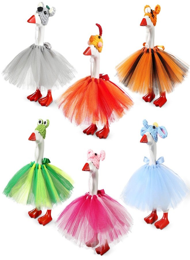Sunnymove 6 Set 7 Inch Mini Desk Goose Outfits with Animals Shape Knitting Hat Tutu Dress Mini Desk Goose Customs for Magnetic Statue Key Holder Decor - Image 1